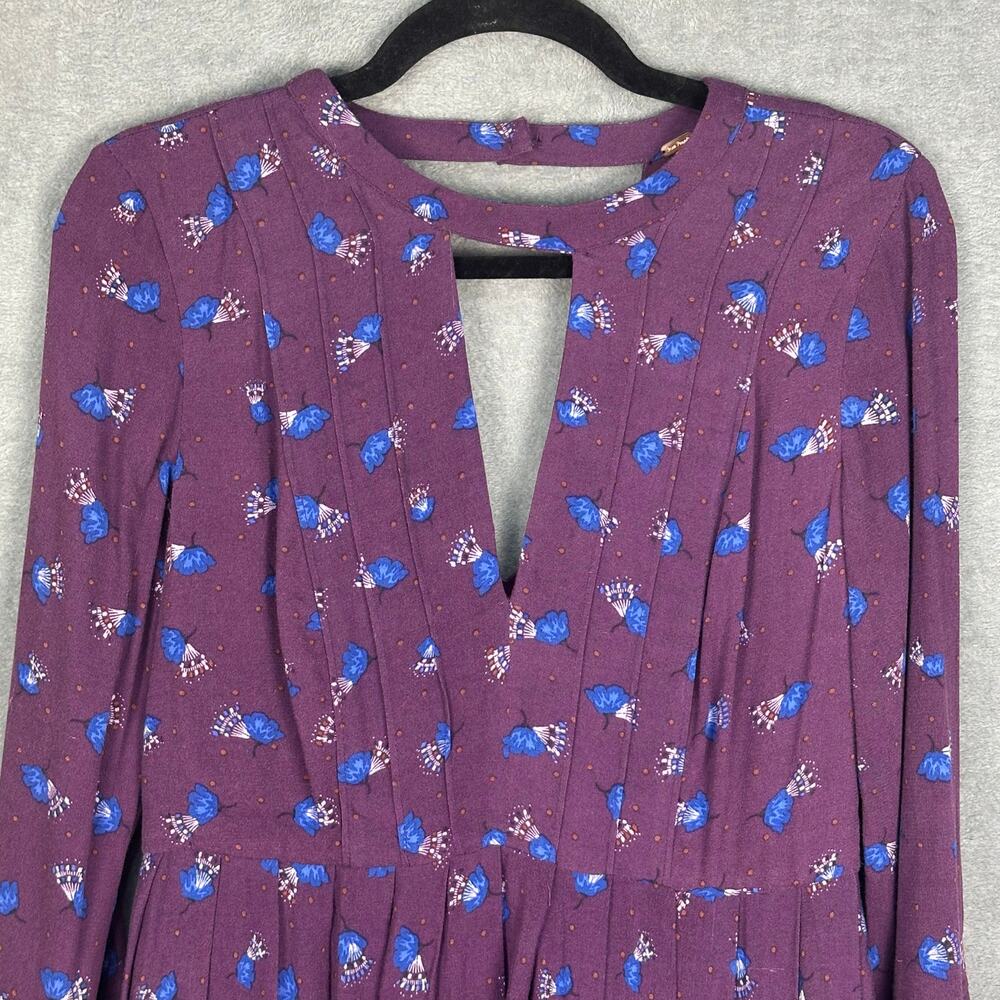 Free People Dress Womens 2 Purple Floral Tegan Keyhole Festival Boho Peasant - Picture 3 of 15